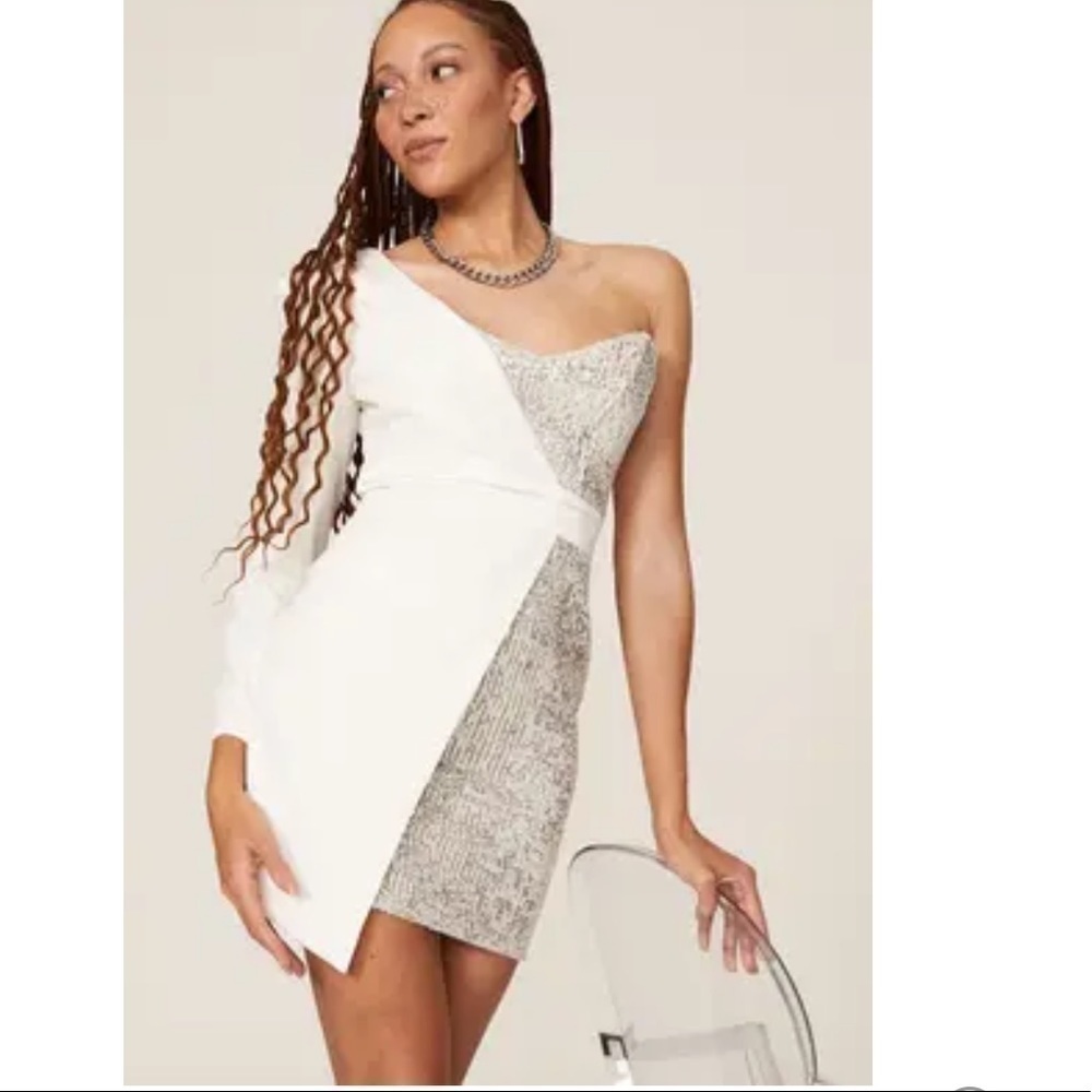 elle zeitoune Alexa Asymmetric Sequin Dress